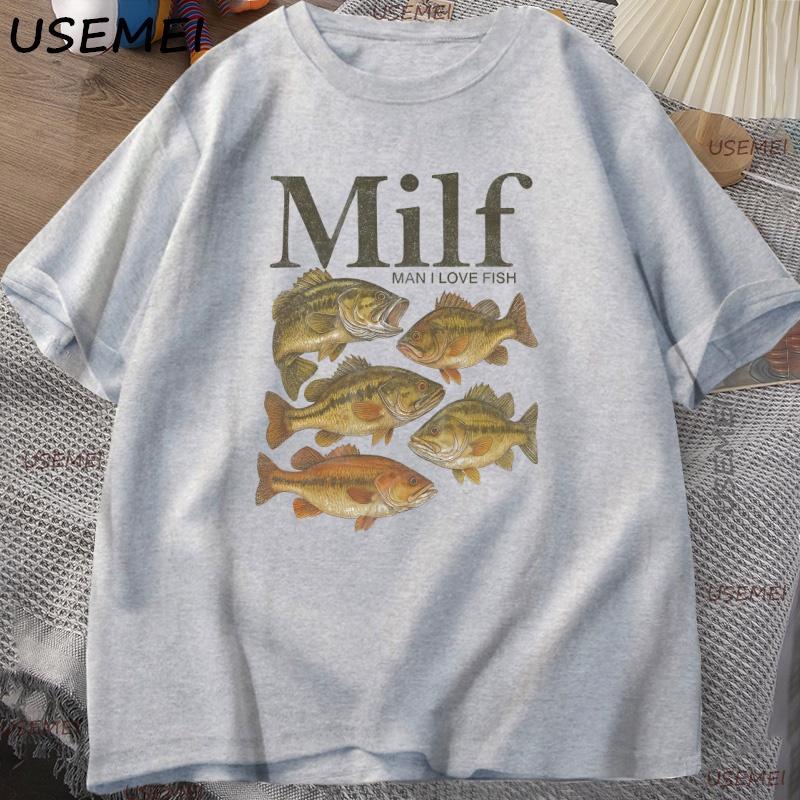 Unisex I Love Fish TShirt Funny Vintage Meme Fish T Shirt Casual Short Sleeve Round Neck Unisex Tee Cotton Loose Male Clothes