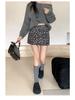 Autumn/Winter Leopard Print A-line High Waist Midi Skirt - Grey/Coffee