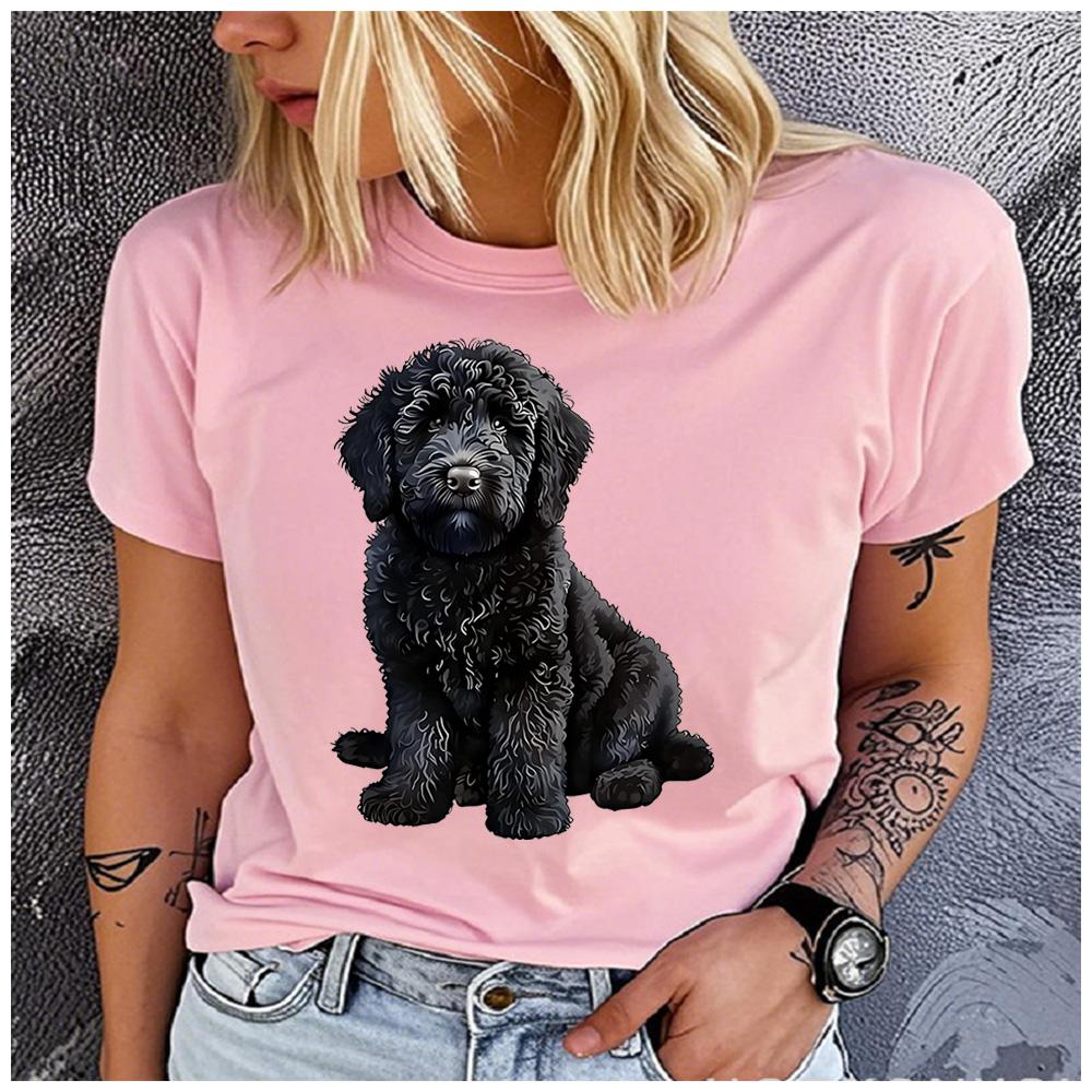 Cotton  Cute Black Curly Goldendoodle Puppy Graphic T Shirt Women Casual Pet Dog Print Short Sleeve Tee Gift For Dog Lovers