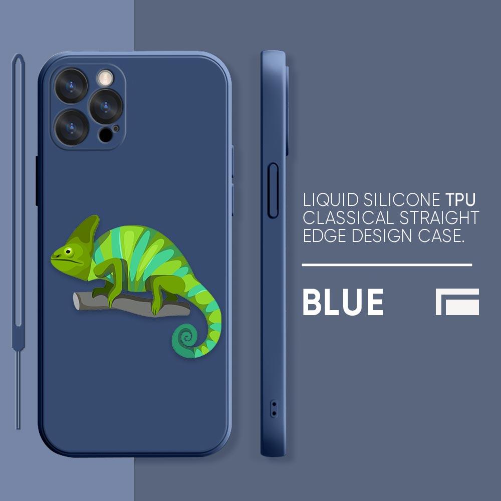 Funny Chameleon lizard Phone Case iPhone 11 12 13 14 Pro Max 7 8 Plus XR XS SE Straight Edge liquid Silica Gel Shell Cover Funda