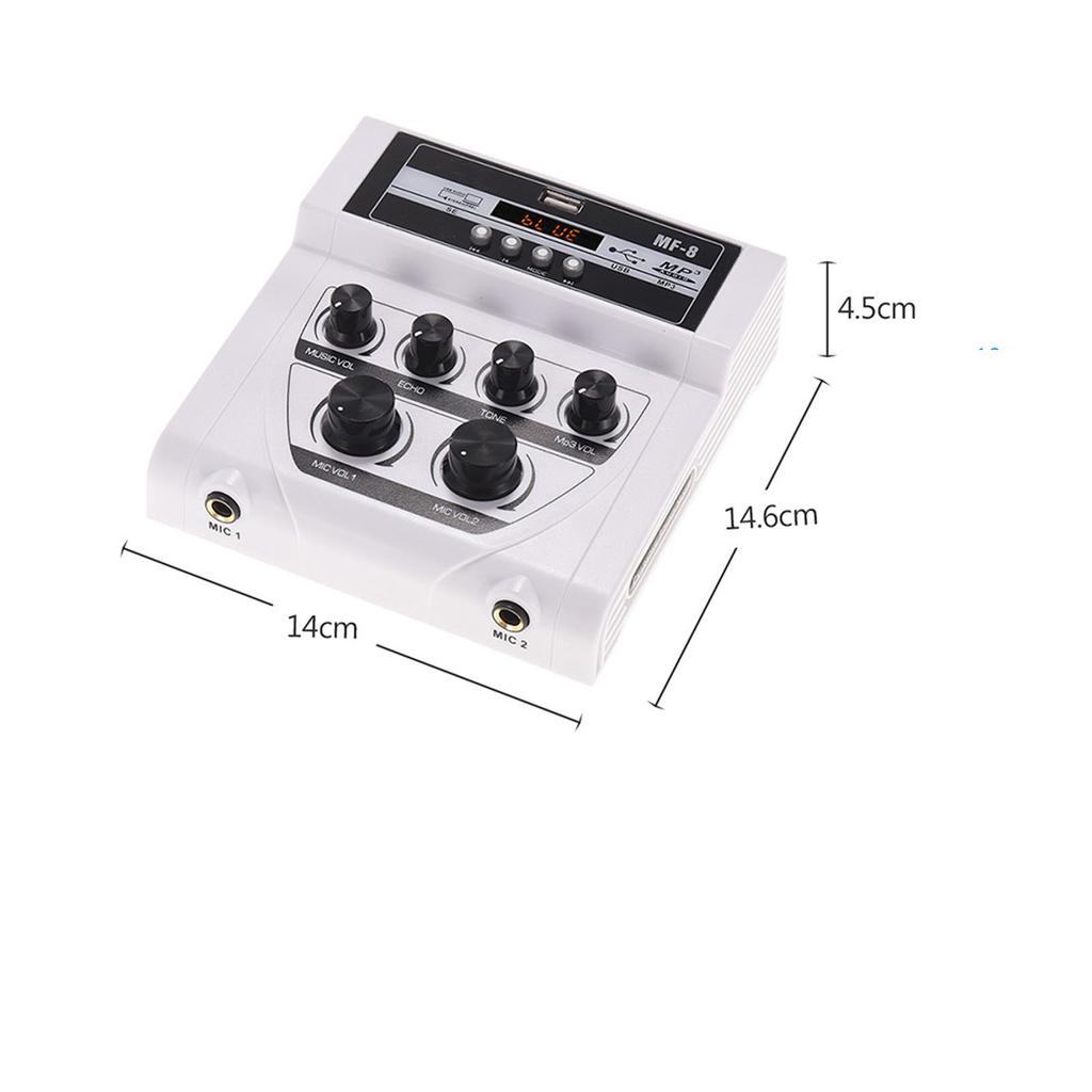 MF-8 Mini Sound Audio Mixer Stereo Echo Mixers Dual Mic Inputs Support BT Recording MP3 Function with 2 Set Wired Handheld Microphones for TV PC Smar