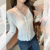 White Lace V-neck Breasted Diamond Long-sleeved Knitted Sweater Women's Clothing Early Autumn Wear High-end Cardigan Jacket Top