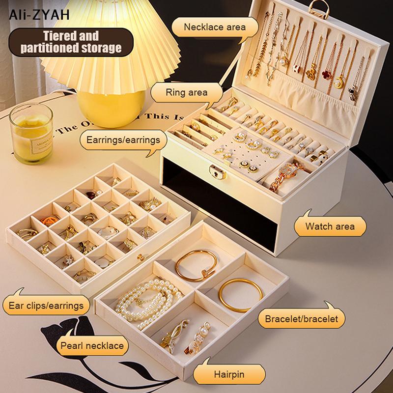 3 Layers Jewelry Organizer Christmas Gift For Lady With Lock Necklace Earring Jewelry Box