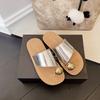 Flat bottom comfortable one word with cool slippers women's summer wear new fashion metal buckle cover toe slippers