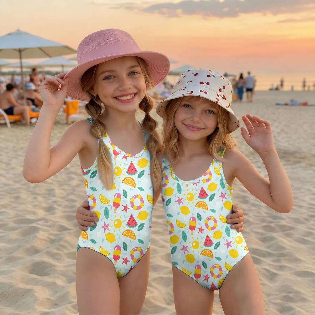 Costume Intero da Bambina Estate Stampa Hawaiana Costumi da Bagno Leggeri Comodi per Bambini Festa in Piscina Attività Acquatiche