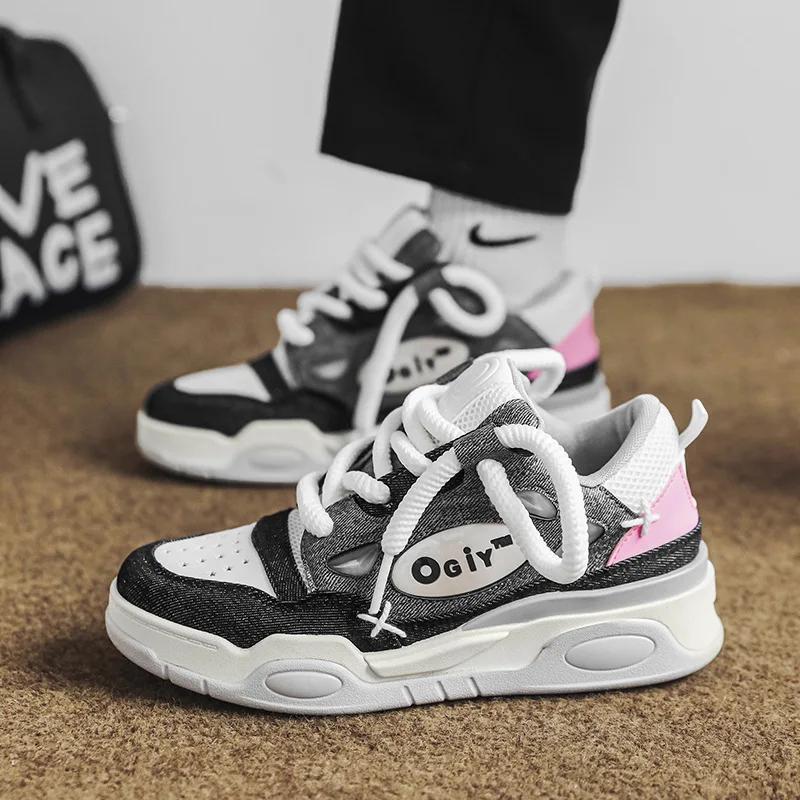 Platform Korean Sneakers for Men Running Shoes Walking Comfortable Male Casual Lace Up Vulcanized Shoes Chunky Sneakers 2024 New