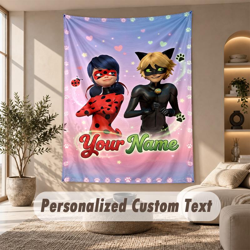 Miraculous Ladybug Tapestry, Personalized Custom Text, Wall Hanging Tapestry For Living Room Home Wall Decor