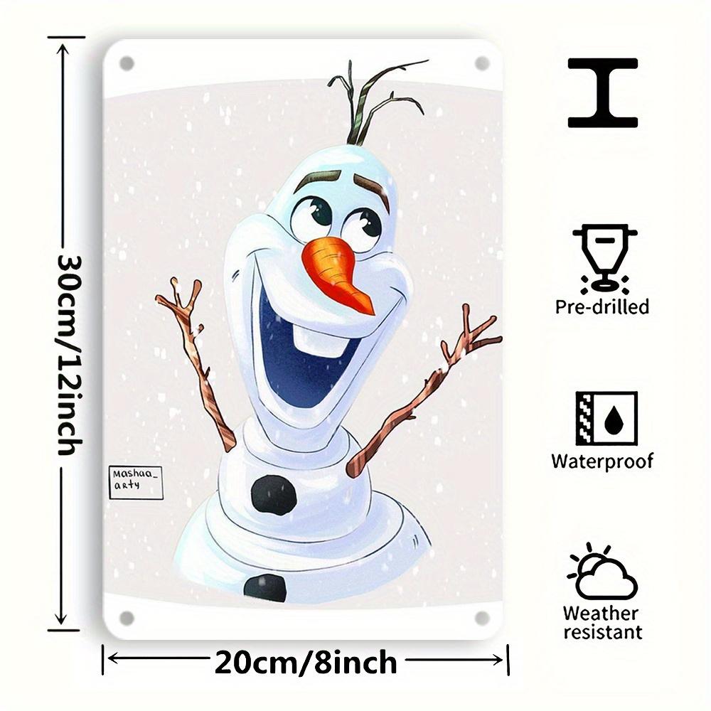 1pc Olaf Metal Tin Sign 8x12 Inch - Vintage Wall Art with Snowflakes, Classic Cartoon Design for Home, Bar, Cafe, and Room Decor