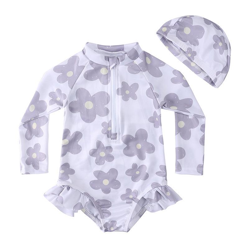 Girls Floral One Piece Swimwear with UPF Sun Protection Quick Dry for Toddlers
