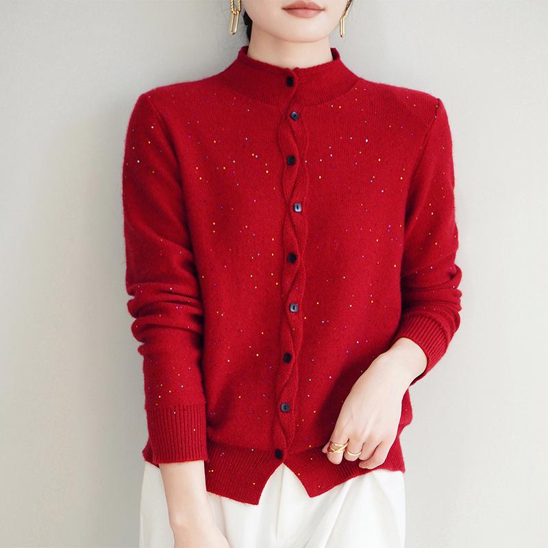 Women's French Sequined Knit Cardigan: Thick Autumn/Winter Outerwear Sweater 2025
