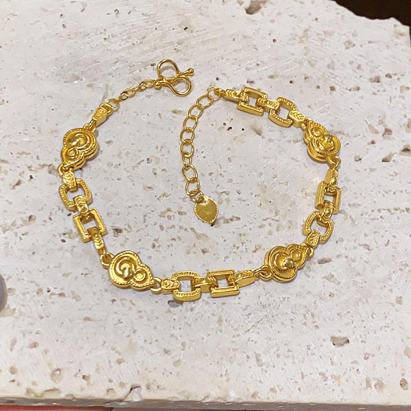 Позолоченный регулируемый браслет-тыква - Ретро-стиль, Легкая роскошь, Ювелирное изделие для женщин.