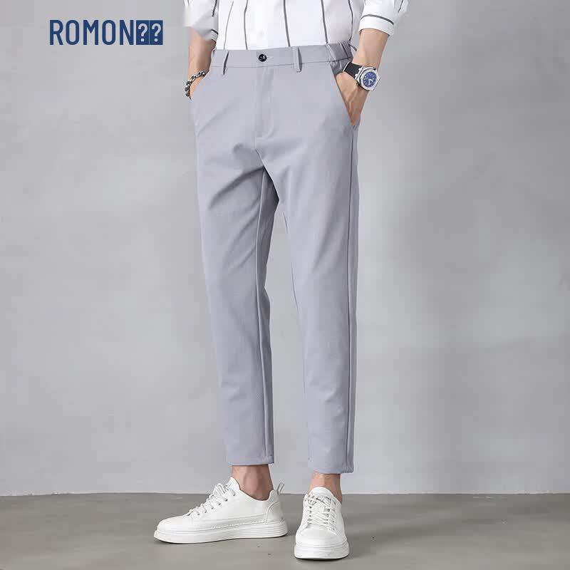 ROMON Men's Ice Silk Cropped Casual Pants