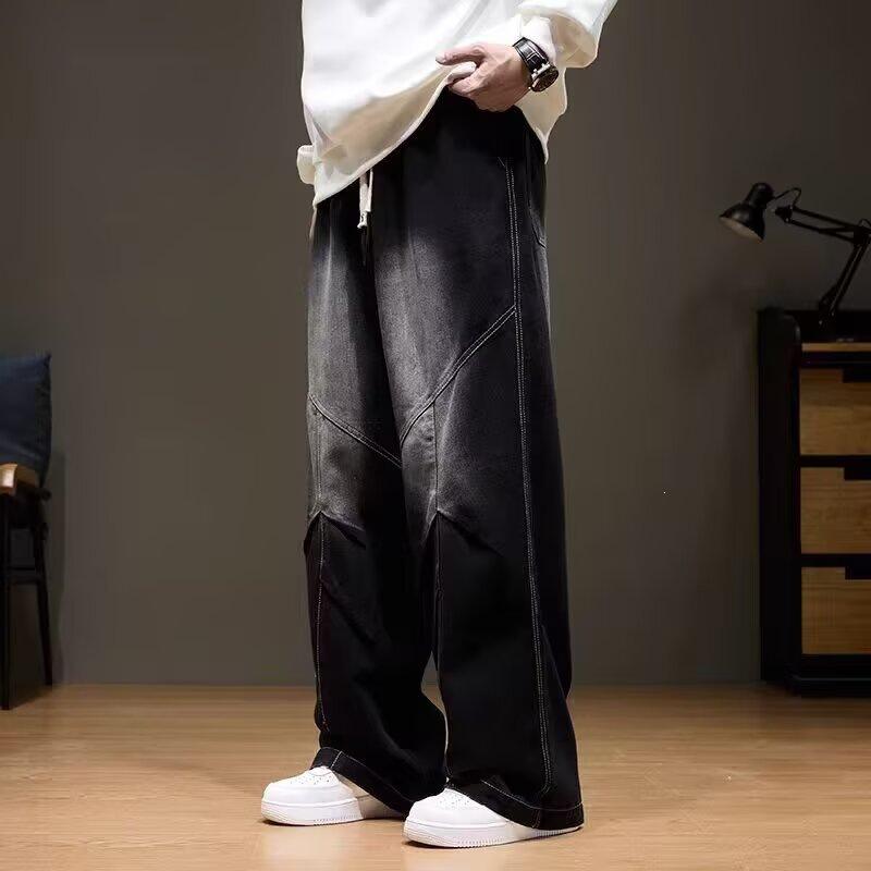American high street retro jeans men's straight loose wide-leg pants autumn and winter trendy brand versatile casual long pants