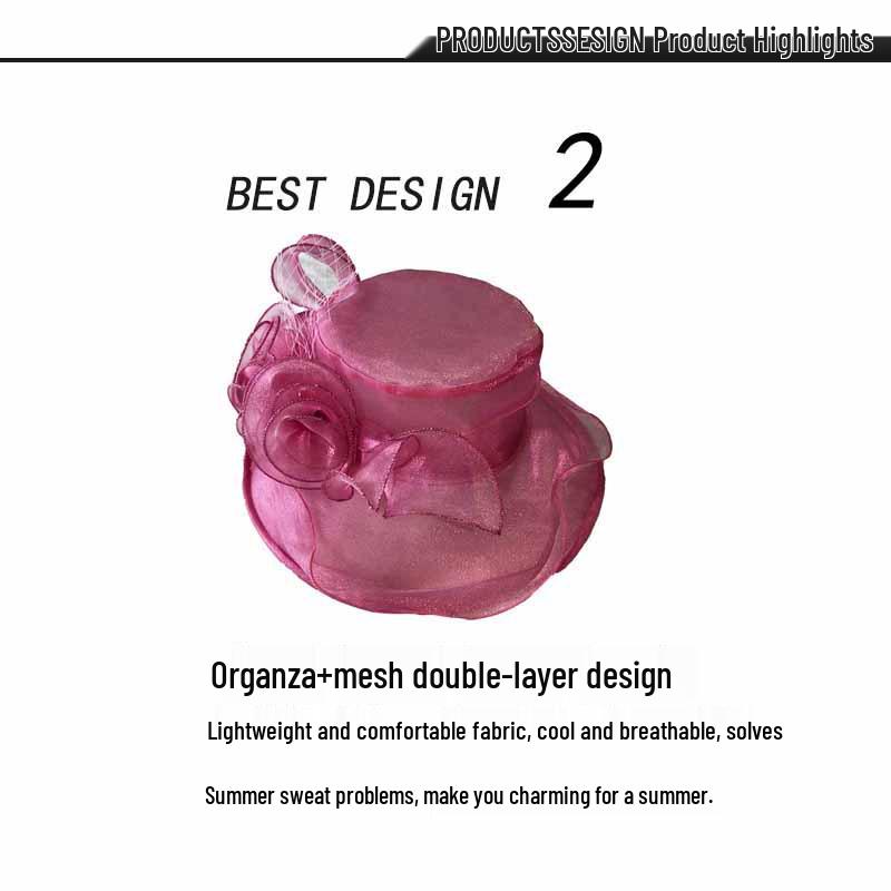 Damen Vintage Sonnenhut mit breiter Krempe und Organzablumen