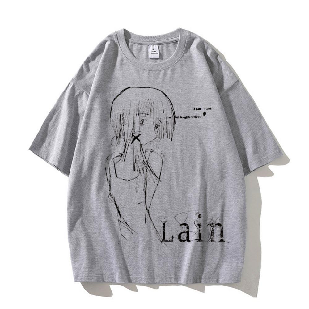 Lain Graphic Print High Quality Unisex T-shirt Short Sleeve Street Fashion Trend Clothing Street Style Top Tees