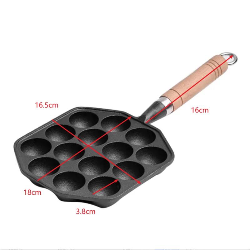 Oktopus-Fleischbällchen-Formhersteller Leicht zu reinigen 14 Löcher Takoyaki-Grillpfanne Gusseisen Verdickt Abnehmbarer Griff für die Küche