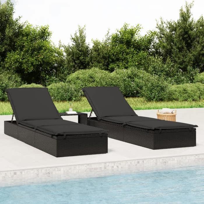VidaXL Chaise Longue with Black Cushion 201x55x62 Cm Braided Resin, Lounge Chair, Outdoor Lounge Chair, Daybed, 319632