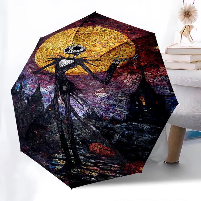 Jack Skellington Themed Automatic Opening and Closing Umbrella, Brightly Colored 8-rib Portable Umbrella, Suitable for Men and Women, A Perfect Gift F