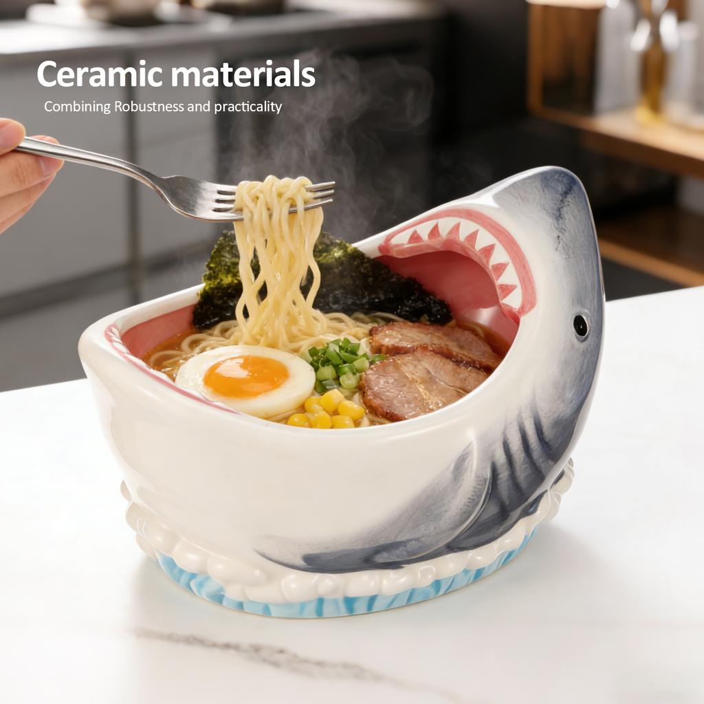 3D Shark Attack Bowl 40 OZ Large Capacity Ceramic Shark Shape Snack Bowl Decorative Candy Popcorn Container for Party Decoration