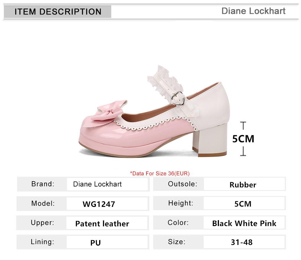 Fashion Woman Med Heel Lolita Shoes Patent Leather Patchwork Cute Bow Mary Jane Pumps Bride Wedding Cosplay Party Pink Black Size 31-48