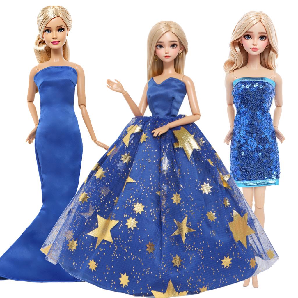 

Fashion 3 Pcs/Set Doll Clothes Dress for Barbie Doll 11.5 Girl Doll Pink Blue Shiny Dress Mini Gown Shirt Kids Toy Gift
