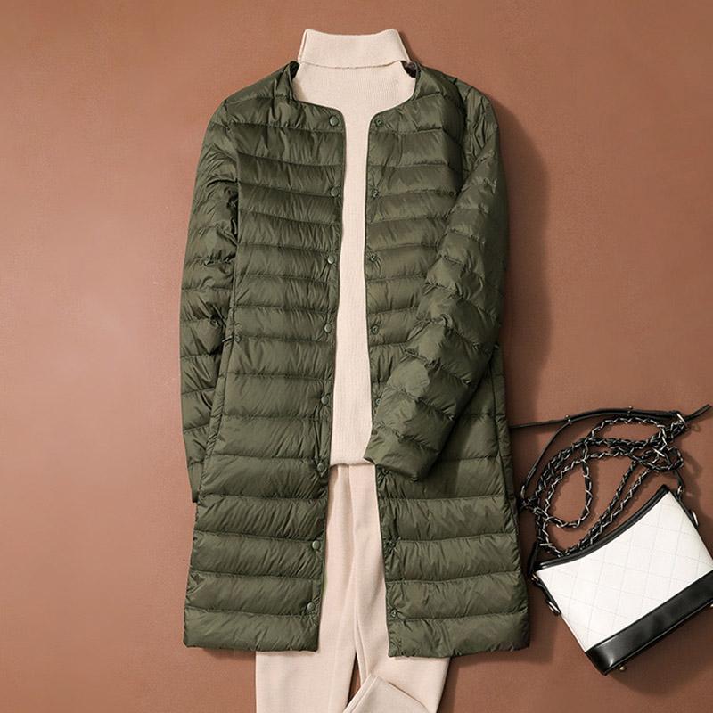 Dámské bundy z dlouhého kachního peří Ultralehký kabát Zimní Ležérní Štíhlé Černé Tenké Podzimní Parky