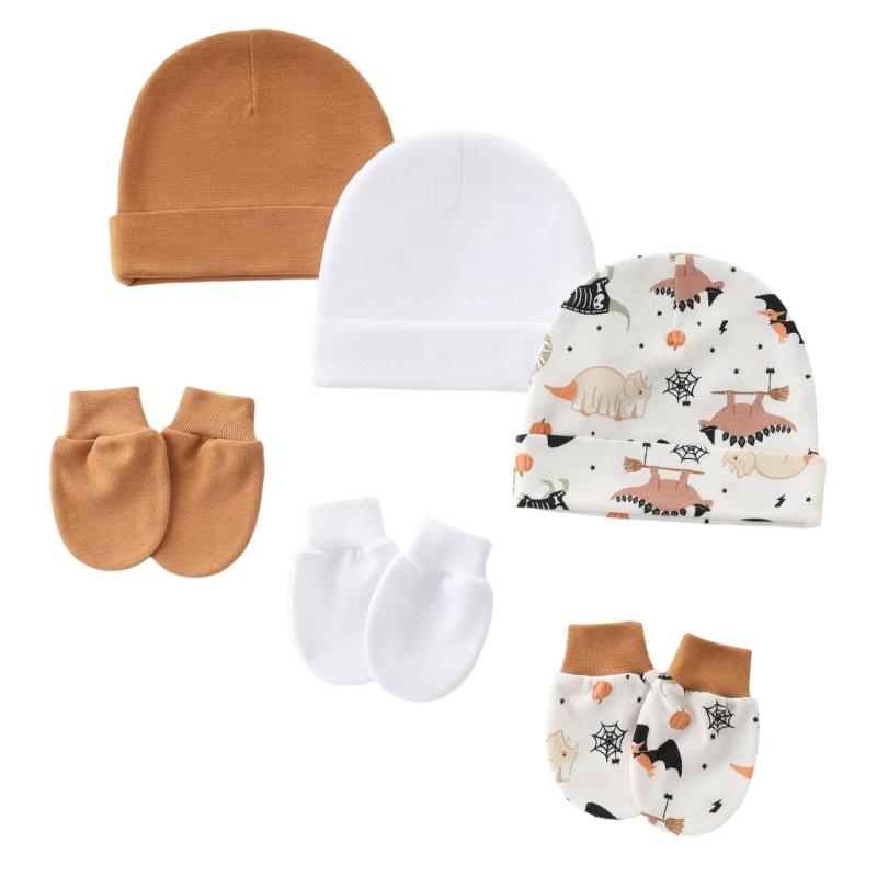 3 Set Baby Bonnet Hat Feature Foldable Cuff with Mittens Cotton Fabric Gentle On Skin Multiple Color Available