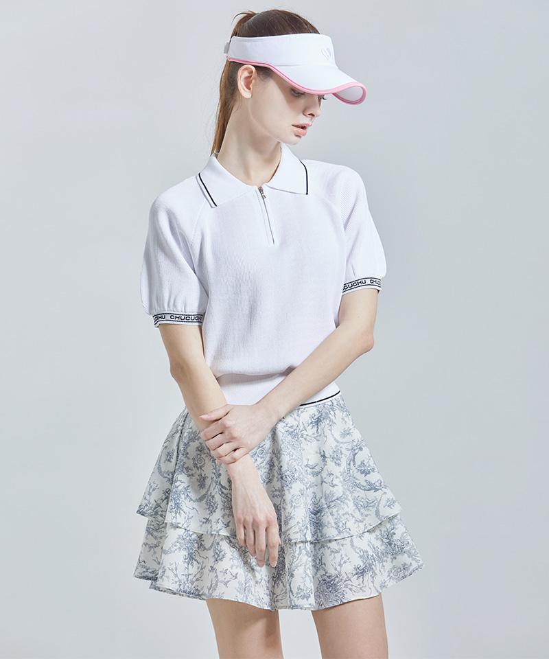 CHUCUCHU Cbess-Kts001W Cool Knit Half-Zip Short Sleeve Top