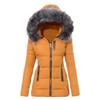 Damen Kapuzen Daunenmantel Kunstpelzkragen Reißverschluss Slim Fit Gepolsterte Jacke Winddicht Warm Winter Mittellang Oberbekleidung