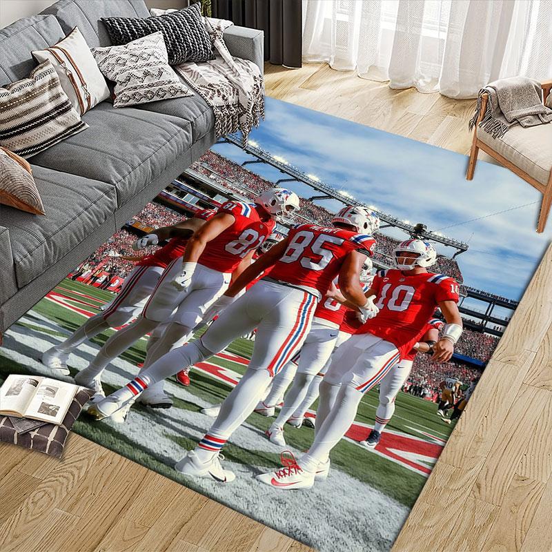 Patriots Players Flannel Printed Carpet, Home Sofa Decoration for Living Room & Bedroom, Non‑Slip Play Flannel Floor Mat for Game Room