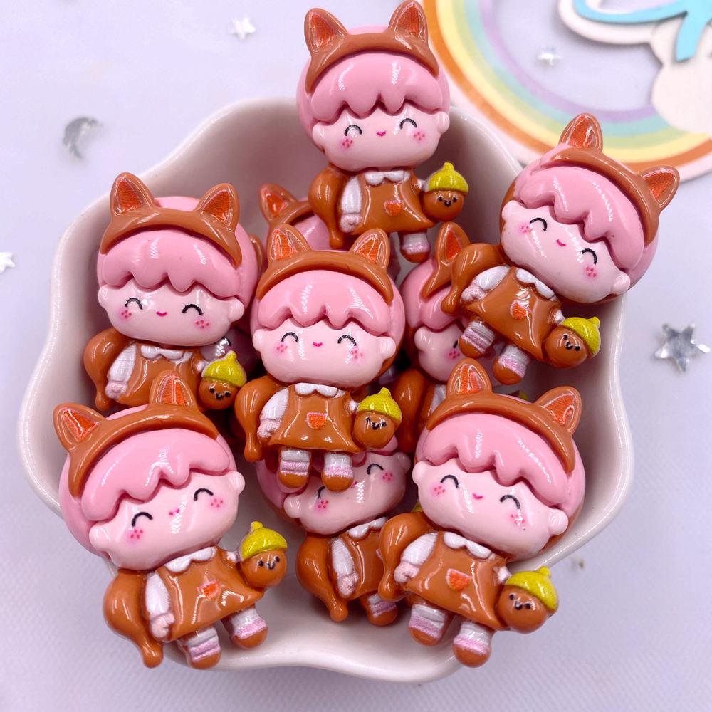 8PCS Resin Colorful 3D Cartoon Rabbit Bee Bear Squirrel Girl Flat Back Stone Figurine Scrapbook DIY Bow Decor Accessories Crafts