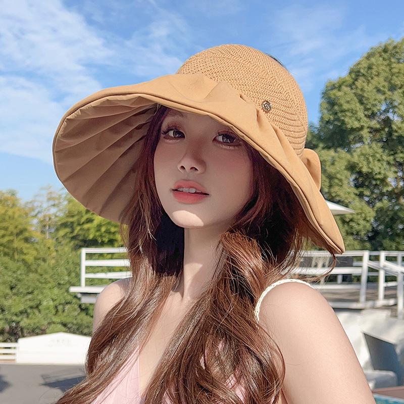 Women's Bow Stitching Fisherman Hat: Large Brim, Open Top, Summer Sun Protection, Anti-UV Beach Hat.