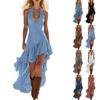 Vestido Midi Feminino Sem Mangas Decote V Bainha Franzida High Low Estilo Vintage Bainha Irregular para Festa de Verão Praia