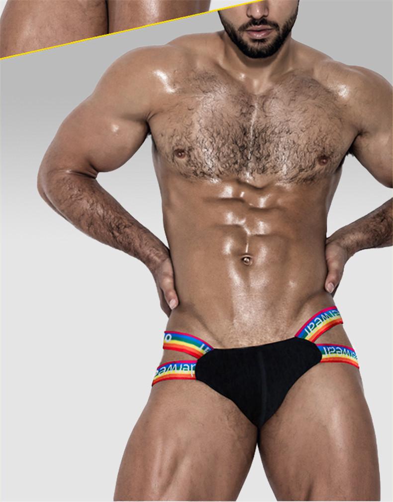 Rainbow Men's Double Thong: Seductive Erotic Pouch & Buttocks Revealing T-Pants OR505