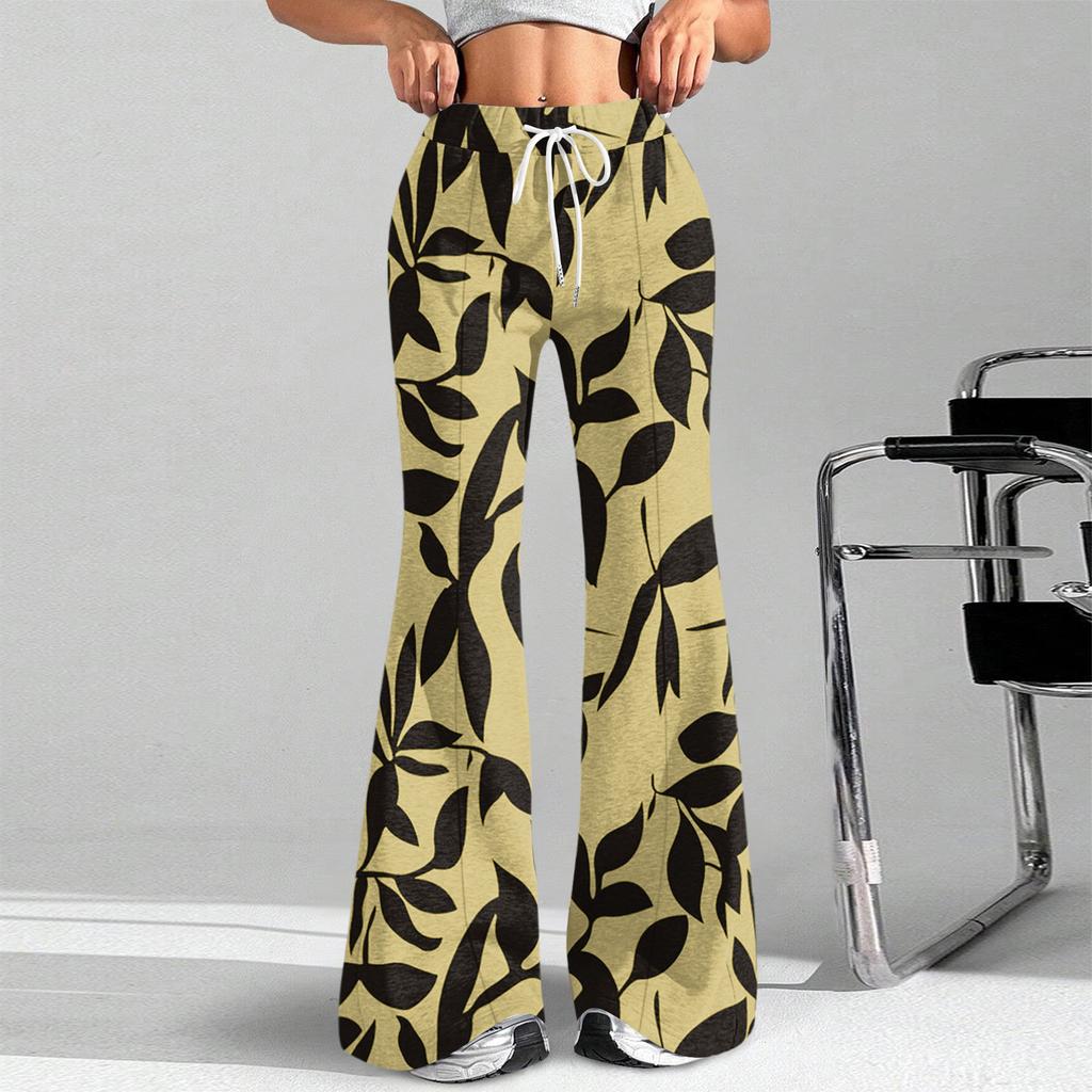 Damenmode Lockerer Kordelzug in der Taille Geblümter Druck Lässige Sporthose Lässige Schlaghose