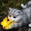 Solar Cat Night Light Outdoor Garden Yard Decor Statue Yellow 24x11x15cm