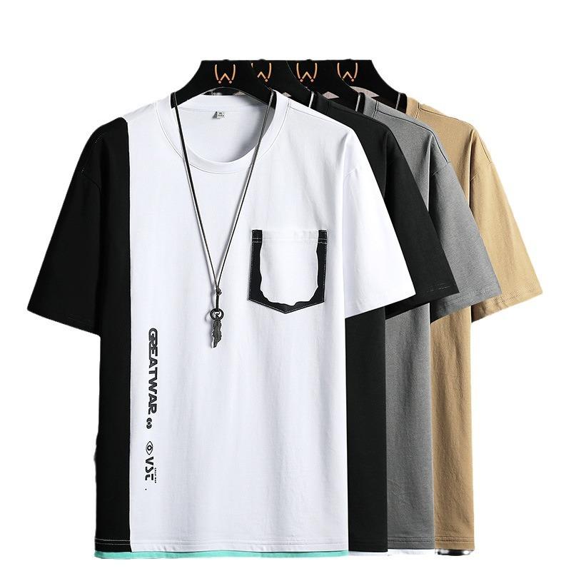 

Мужская летняя свободная одежда, универсальная повседневная футболка с круглым вырезом и короткими рукавами XXXXL белый