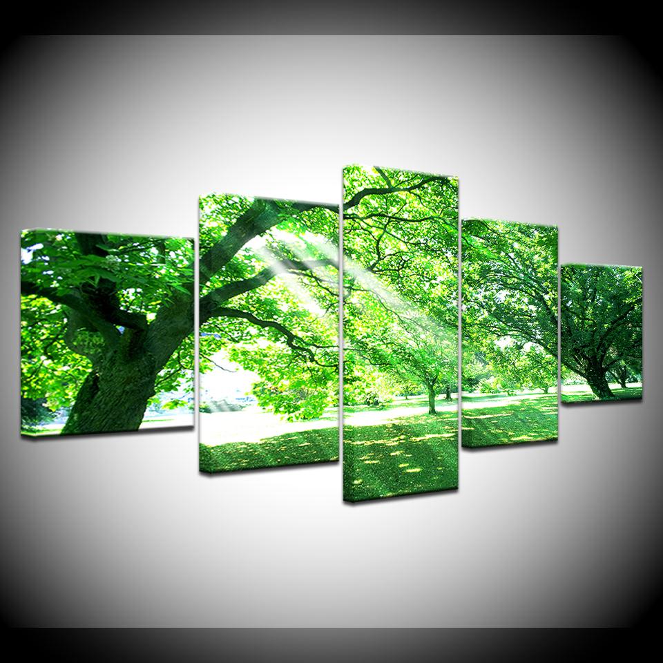 The green trees sunshine 5 piece Wallpapers modern Modular Poster art Canvas painting for Living Room Home Decor