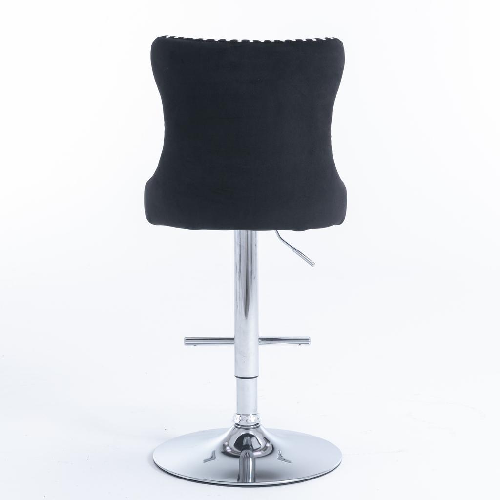 Swivel Velvet Barstools Adjustable Seat Height from 25-33 Inch, Chrome base Bar Stools with Backs Comfortable Tufted, Set of 2,DE1712BK,Black
