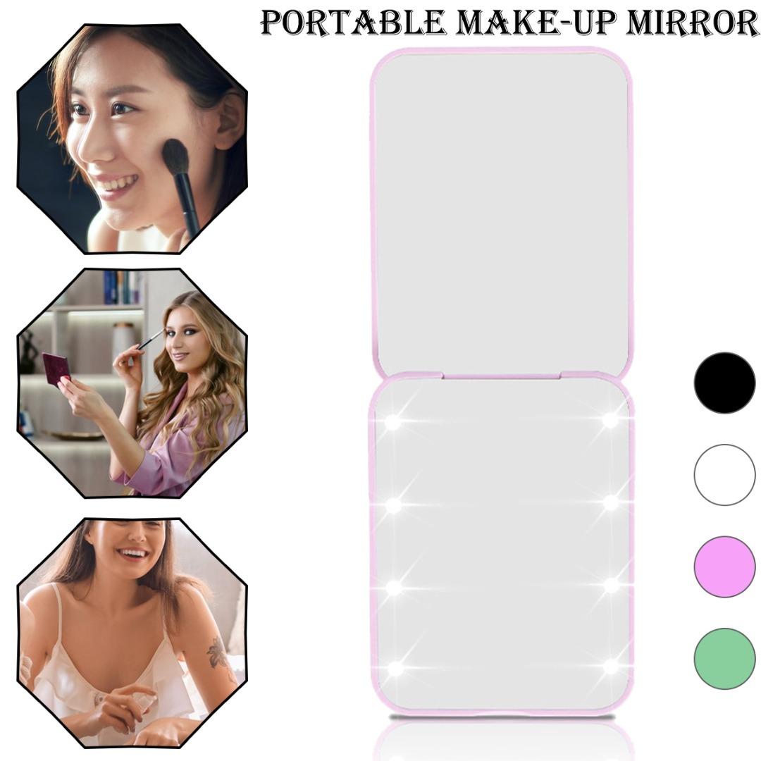 

PDTO Мини-складное карманное зеркало для макияжа со светодиодной подсветкой и компактным увеличением 1x/2x