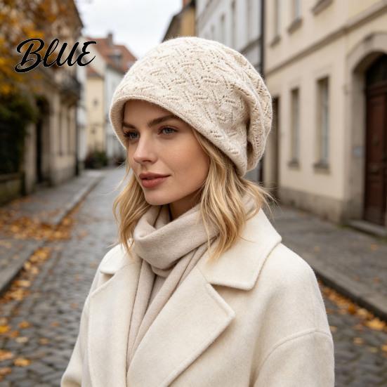 Polyester Knit Beanies for Women Winter Women Thick Slouchy Skull Cap with Diamond Thickened Knitted Texture Soft Warm Cozy Casual Hat Outdoor