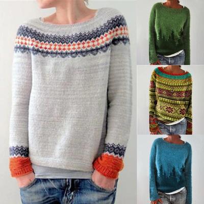 Fashion New Round Neck Plus Size Sweaters Women Autumn Winter Loose Fashion Pullover Knitted Sweater Woman Vintage Print Casual Knitwear Jumper 24605