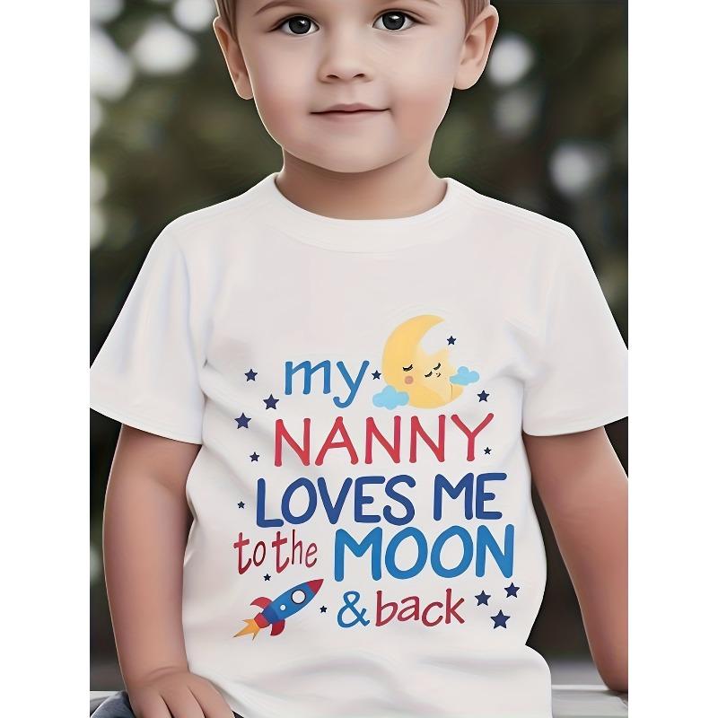 Boys Crewneck Short Sleeve T-Shirt, My Nanny Loves Me To The Moon and Back Galaxy Rocket Print 110 белый
