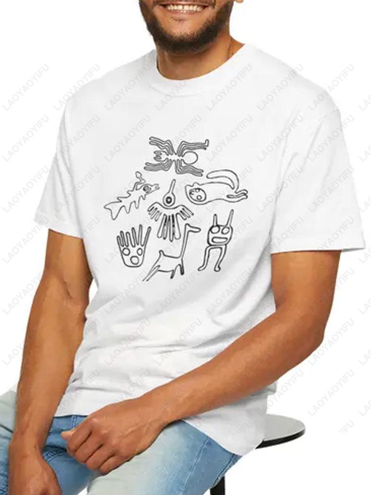 Nazca Lines Geoglyphs T-shirt Alien Pointed-Head Unisex Tee Ancient Mystery Apparel Traveler History Lover Gift Peruvian Desert