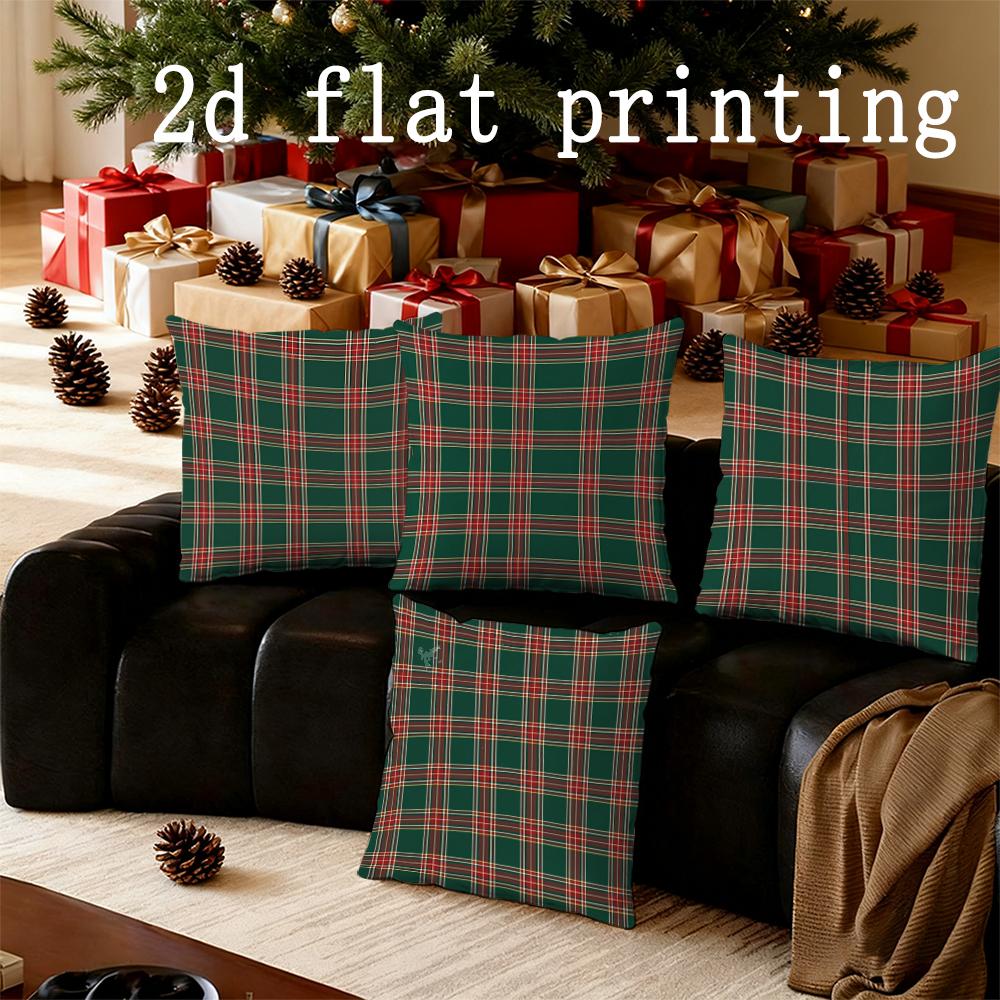 Home Decor Christmas Green Plaid Pattern Decorative Pillows Pattern Cushion Cover Suitable For Sofa Bedroom Car Pillow Cover