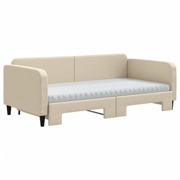 VidaXL Lit de jour avec gigogne et matelas crème 100x200 cm tissu 3196843
