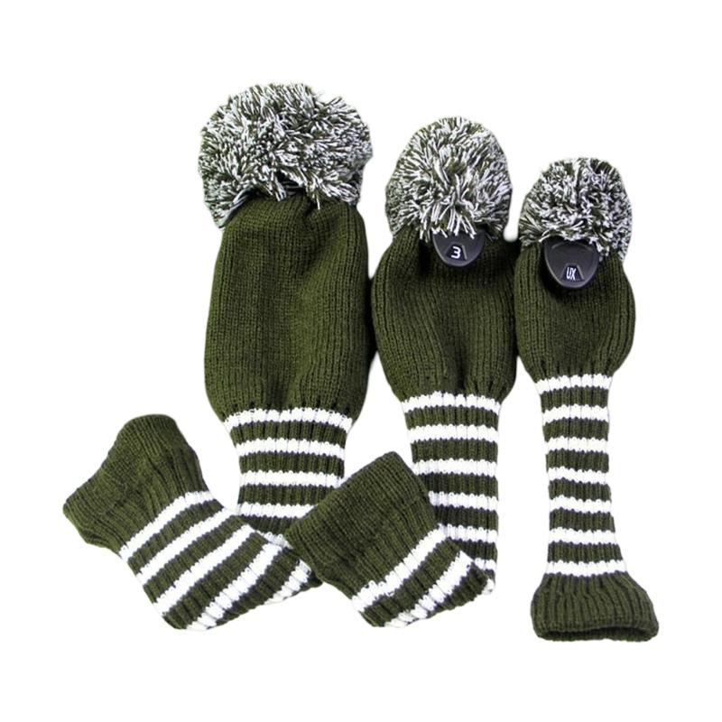 

3pcs Golf Club Head Cover Knitted Styles Headcover Leisure Styles Golf Cover for Driver Protection and Longevity зелений