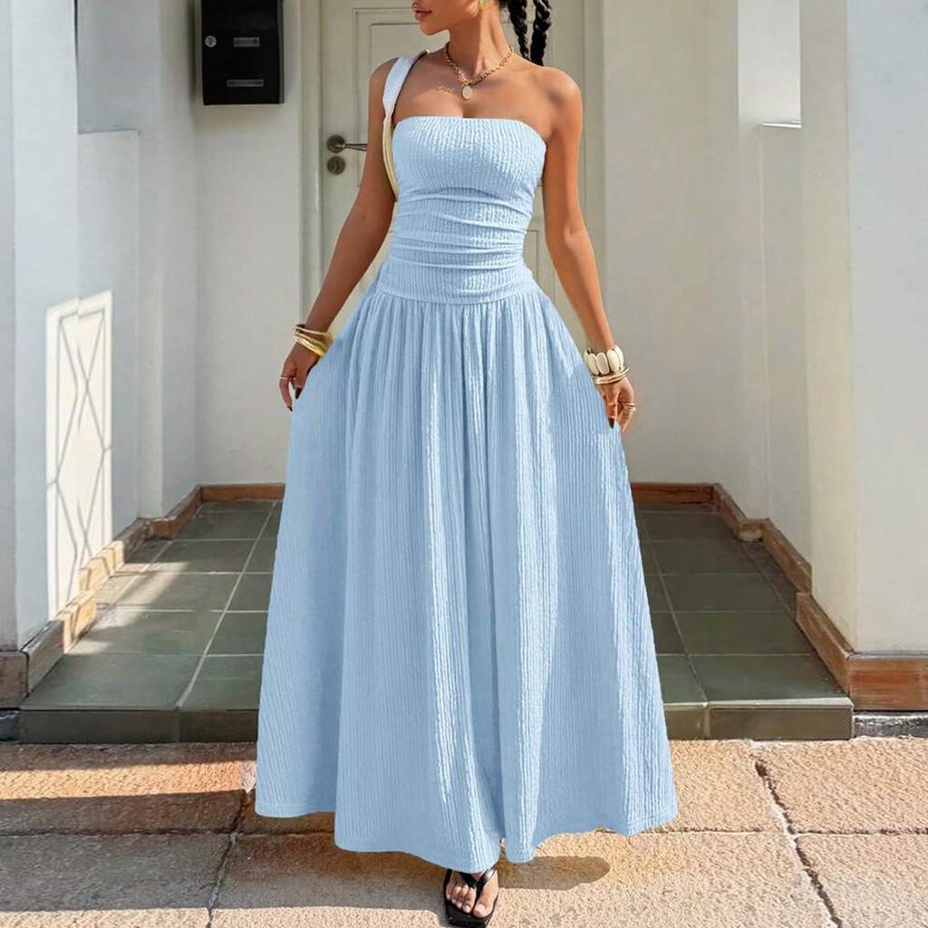 Sleeveless Strapless Tube Dress Women's Casual Fashion Slim Fit Elegant Long Maxi Dress with Pleated Skirt Design for Summer