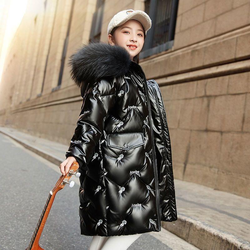 Thicken Jackets Baby Girl Plush Hooded Outerwear Kids Winter Glossy Coats Children Zipper Parkas Fashion Casual Overcoat