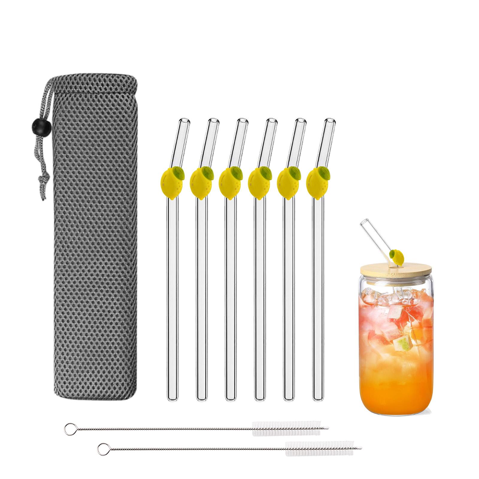 

Yellow Lemon Reusable Glass Straws with Charms, 7.9 x 8mm Cute Clear Drinking Straws for Smoothies, Coffee, Juice, Milk, Cocktails 6pcs straws жёлтый